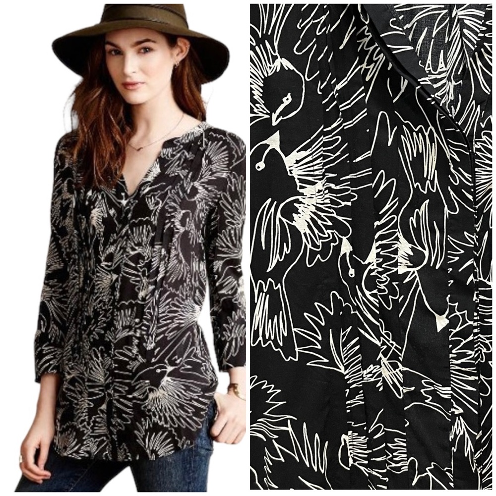 Anthropologie Maeve Bird Print Tunic Blouse